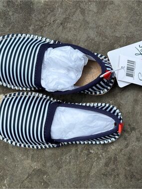Kids Navy & White Striped Slip-On Shoes